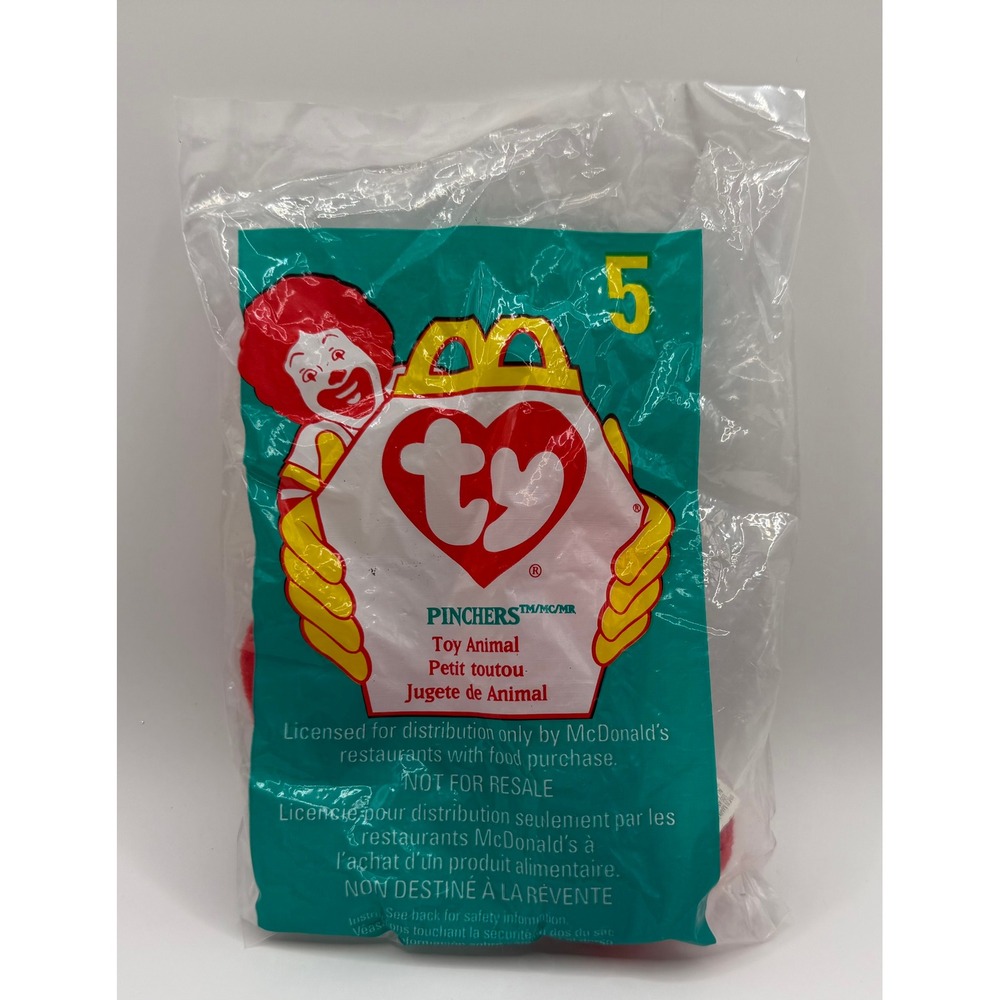TY Teenie Beanie Baby Pinchers Lobster #5 1998 McDonalds Happy Meal NIB‎